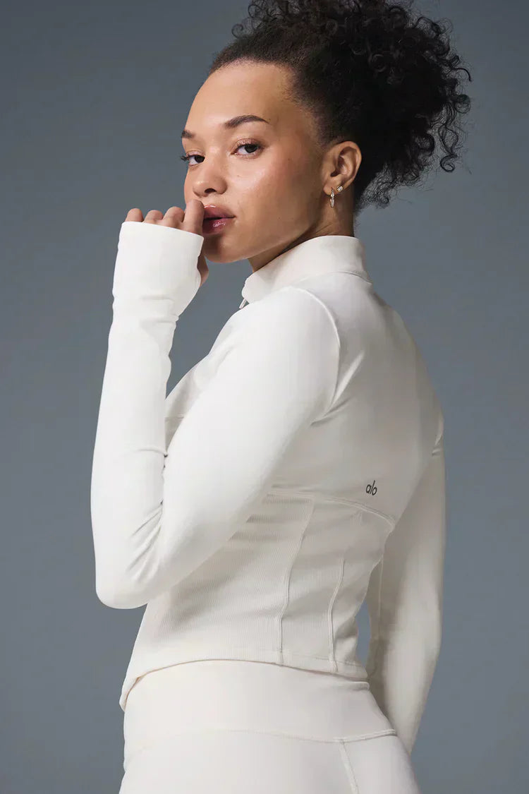 Chaqueta con cierre completo y corsé Airbrush – Marfil